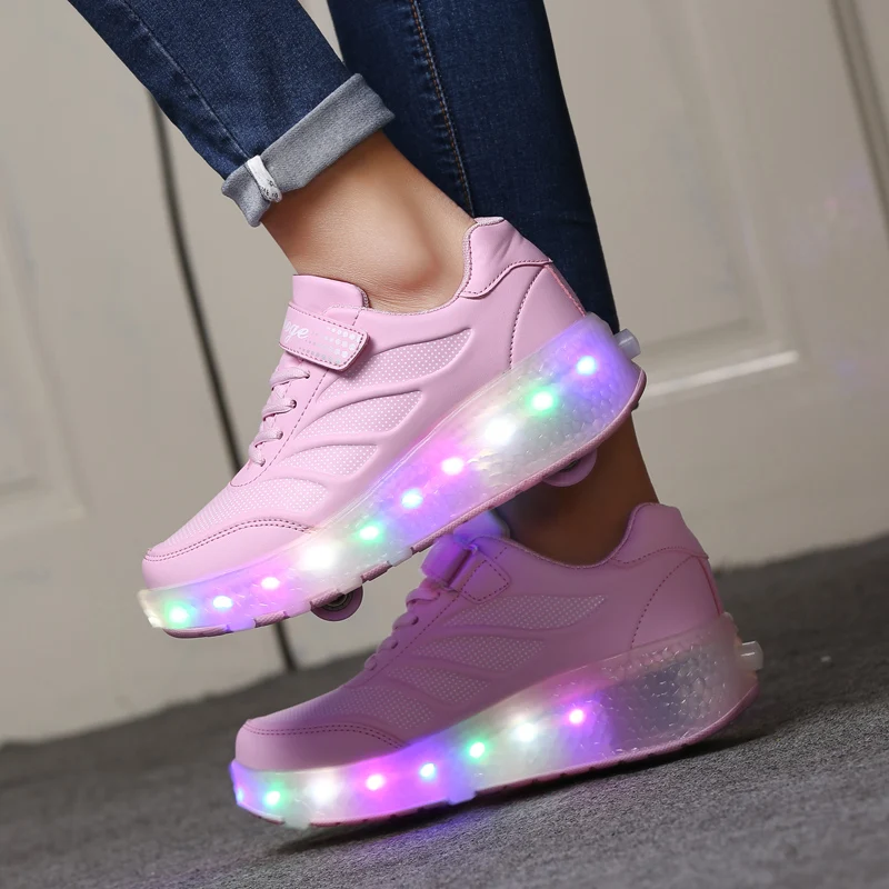 Children's 2-Wheels Led Light Roller Skate Shoes  Kids Glowing Sports Luminous Sneakers for Boys and Girls USB Charging