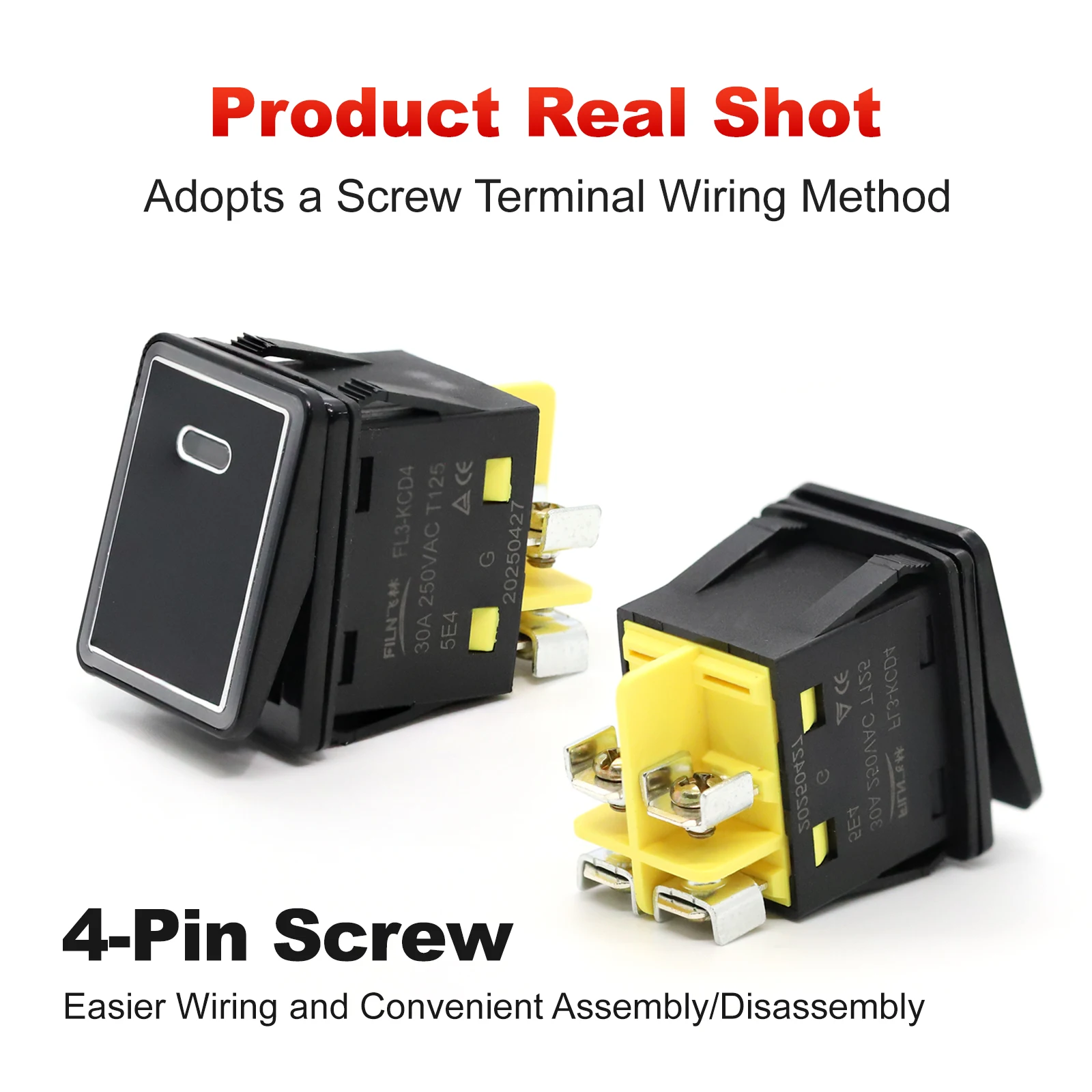 FILN Rocker Switch Waterproof IP65 30A  Heavy Duty DPST 12V 24V 110V 220V  Polished Metal Surface Sealed Auto Boat Marine Toggle