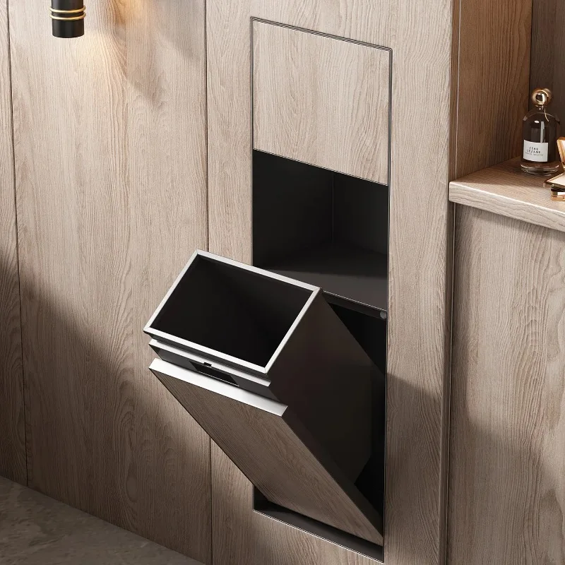 Stainless steel corner shower built-in toilet paper rack, space-saving trash bin rack