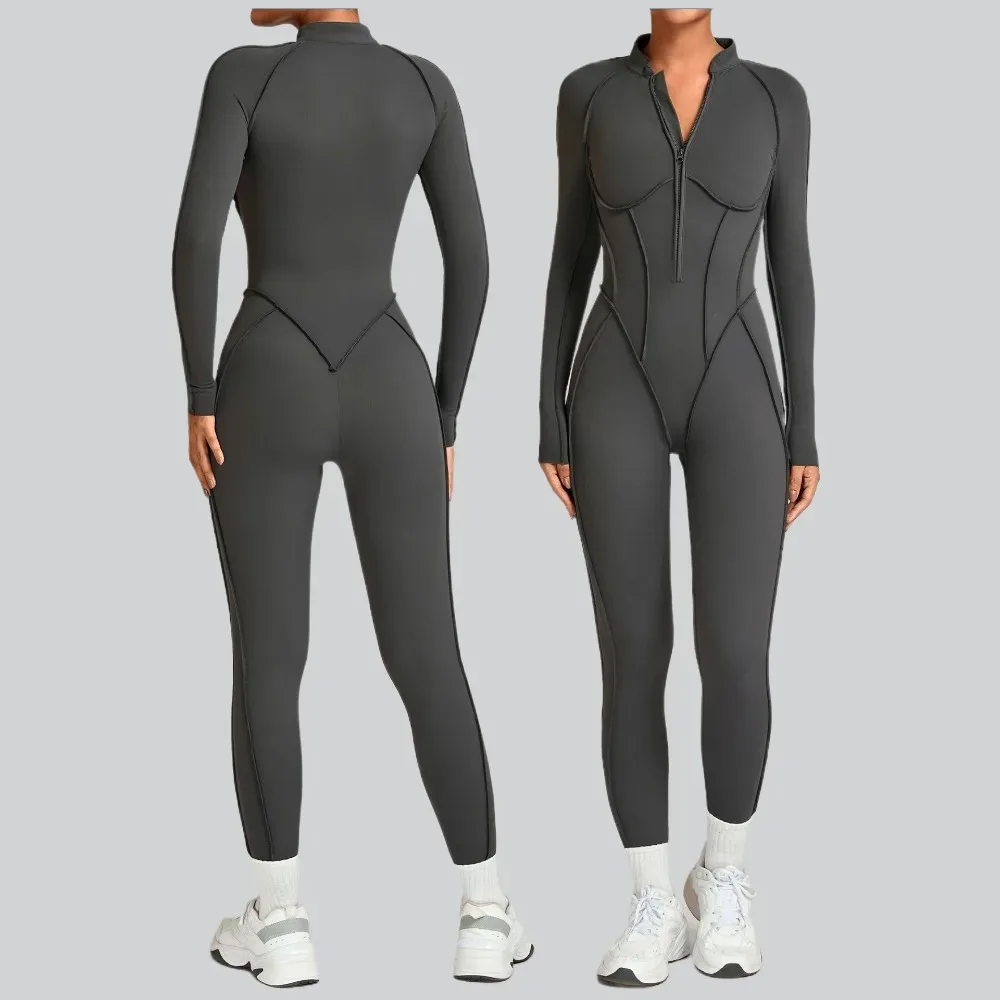 بدلة رياضية للتمرين بنصف سحاب بدون ظهر مفتوح بدلة يوجا للياقة البدنية قماش عالي المرونة ملابس رياضية للجري في الهواء الطلق جديدة #5