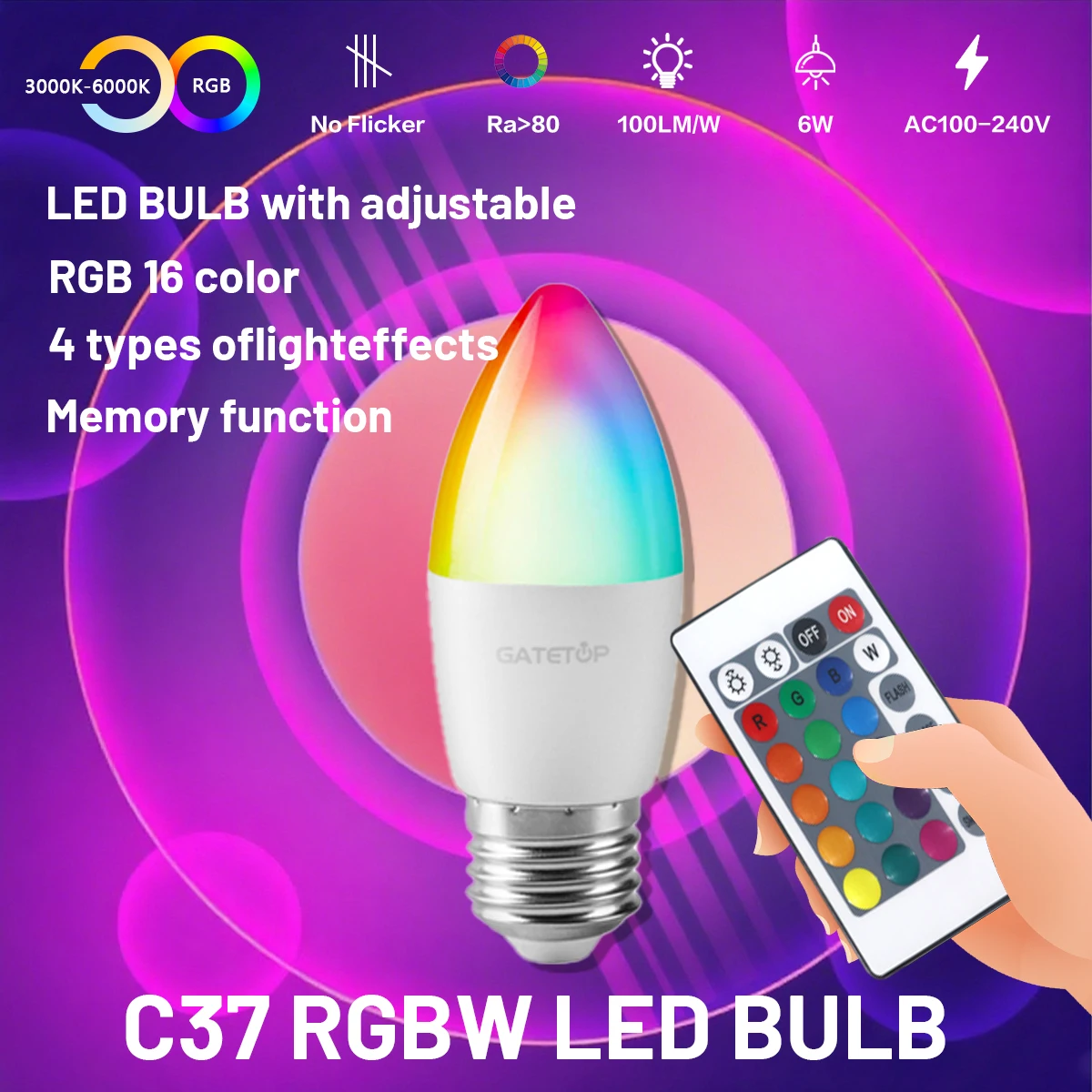 

1-10 шт. светодиодная свеча RGB лампа E27 6 Вт 24 клавиши дистанционного управления с регулируемой яркостью лампы AC220V 110V красочная смена для спальни гостиной лампа