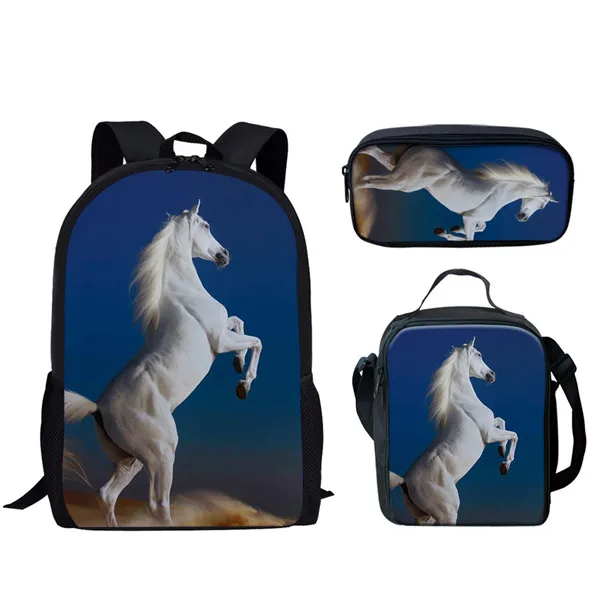 Lustige Pferd drucken 3 Stück Schult asche Set Kinder Jungen Mädchen Rucksack Studenten Buch Tasche Lunch Bag Bleistift Tasche Teenager Rucksack