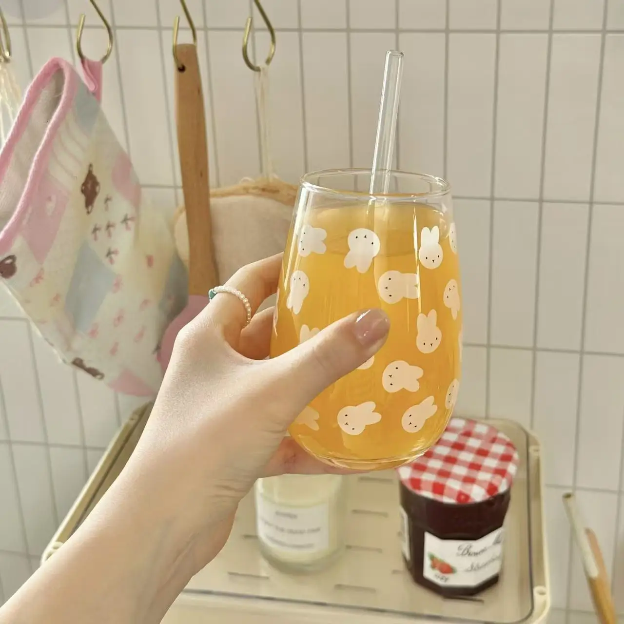 Cute Miffy Rabbit Printed Glass Tumbler Large Capacity Water Cup for Hot Tea Milk Coffee Juice Wine Gift for Best Friend view 3
