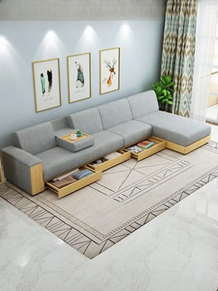 The living room can store multi-purpose luxury bed with wooden storage cloth sofa, modern and minimalist