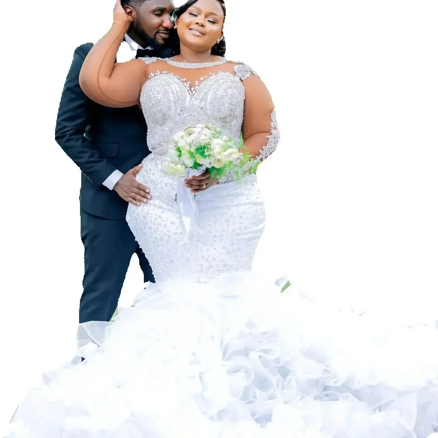 

Индивидуальный свадебный наряд Асо Эби больших размеров, роскошное платье с длинными рукавами, блестящими кристаллами, бисером и каскадными оборками