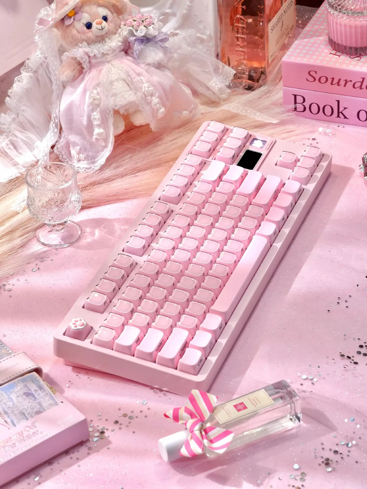 

Jelly powder side engraved two-color keycap crystal transparent PC cute girl MAO height