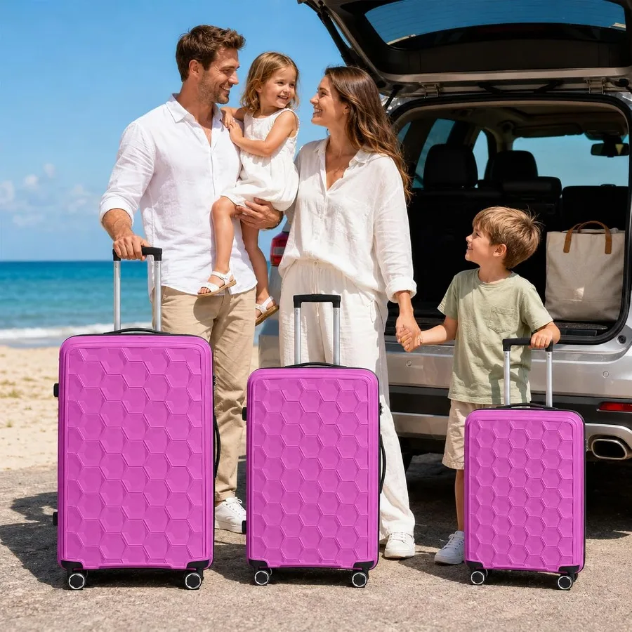 3-Piece PP Hardshell Luggage Set, Lightweight Suitcases with 4 Silent Spinner Wheels and TSA Lock, 20