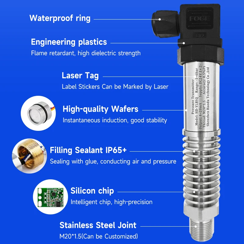 

Высокотемпературный датчик давления (200°C) для горячих жидкостей или газов, выход 4-20 мА, 0-10 В, 1-5 В, RS485