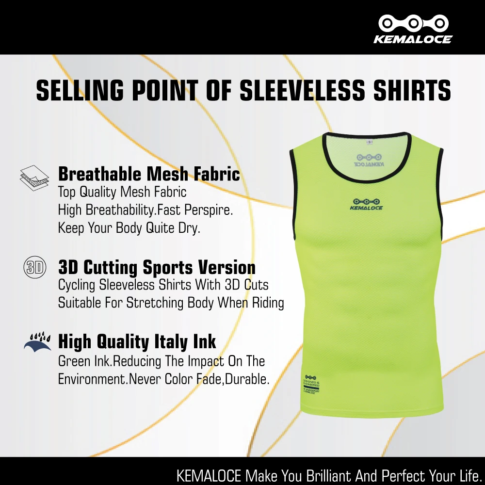 KEMALOCE Cycling Base Layer Men Short Sleeces Mesh Bike Underwear Sleeveless Yellow&Black Quick Dry Cycle Undershirts Vest