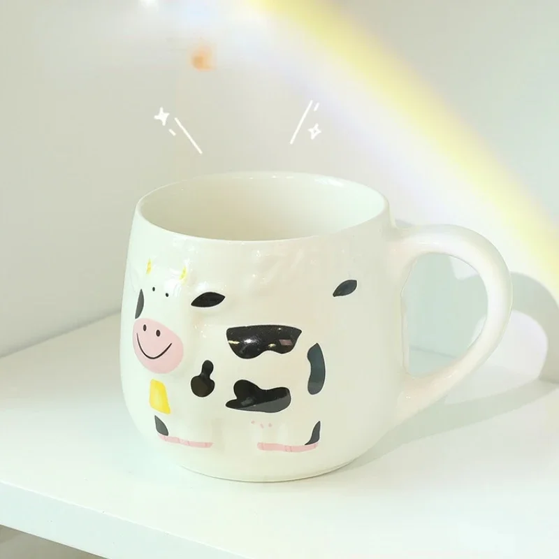 Cute Animals Cow Mug Coffee Cups with Handle Teacup Juice Milk Tea Bottle 3D Animal Mug Ceramic Mug Gift for Girlfriend Kids