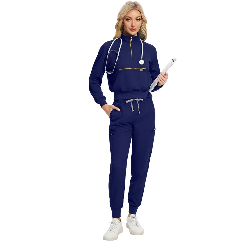 Casual elastische chirurgische jasset, verpleegsterspak met lange mouwen voor dames, gespleten type handenwaspak voor artsen