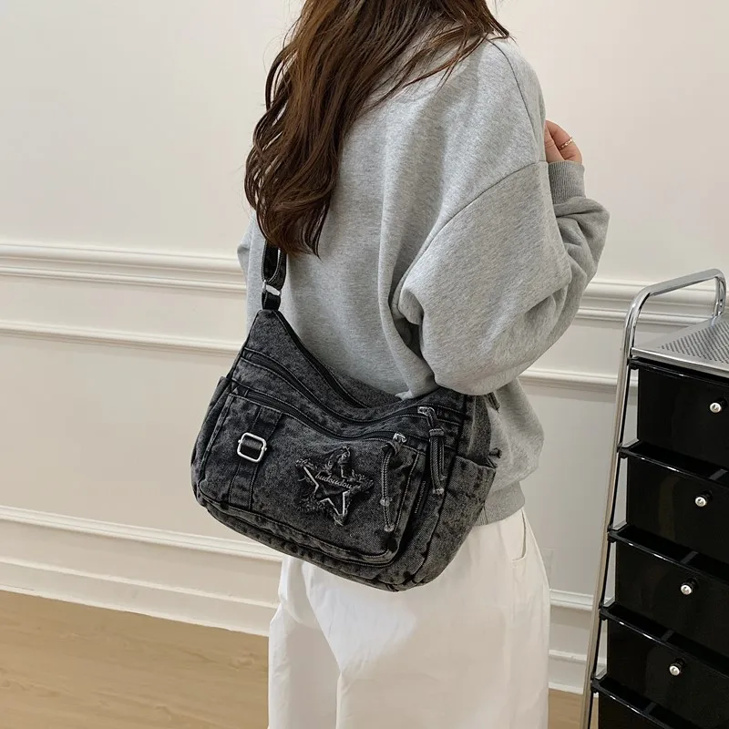 

Retro Denim Casual Crossbody Bag Women's Autumn New Versatile Single oulder Bag Daily Commuting Small Bapa