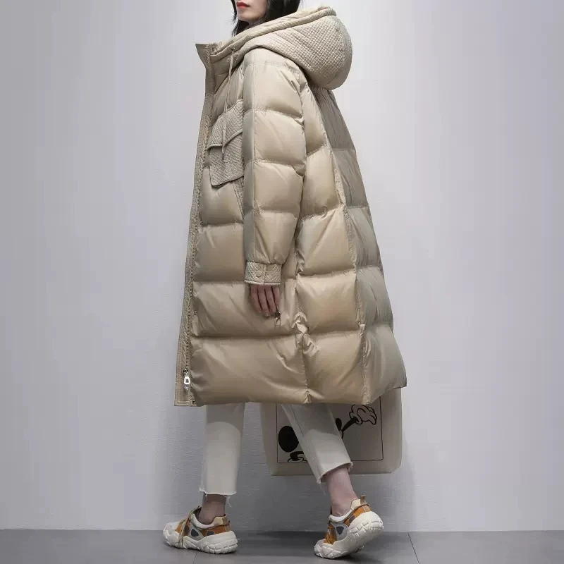 2023 Winter New Women's Down Jacket Female Hooded 90%White duck down Loose Thick Parka Overcoat Ladies Casual Long Down Coats