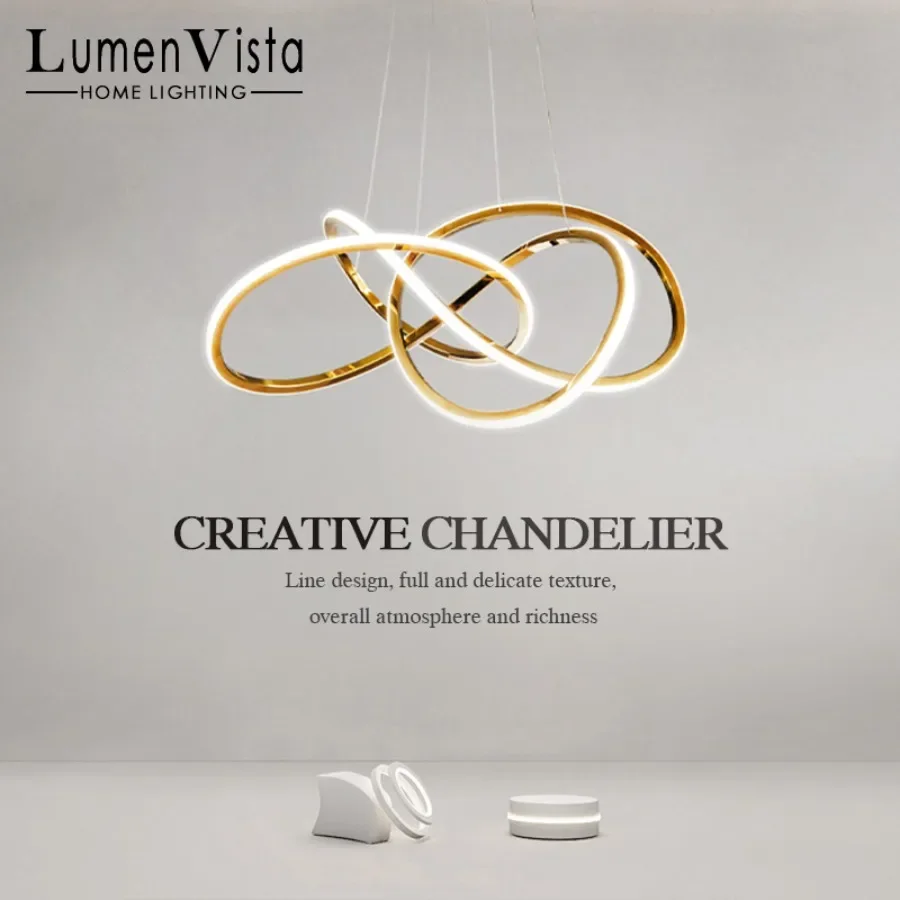 

Stainless Steel LED Dining Room Pendant Lamp Gold Plated Remote Dimming Hanging Lamp Hotel Villa Living Room Decor Pendant Light