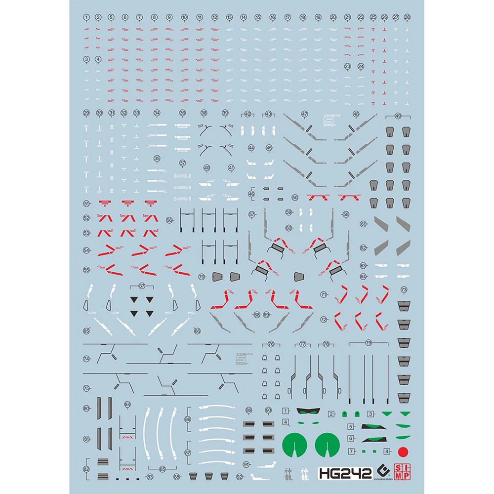 Decalque de água EVO para modelo HG Shenlong, materiais auxiliares, decalques de alta precisão, sinais de detalhe do modelo plástico, 1: 144