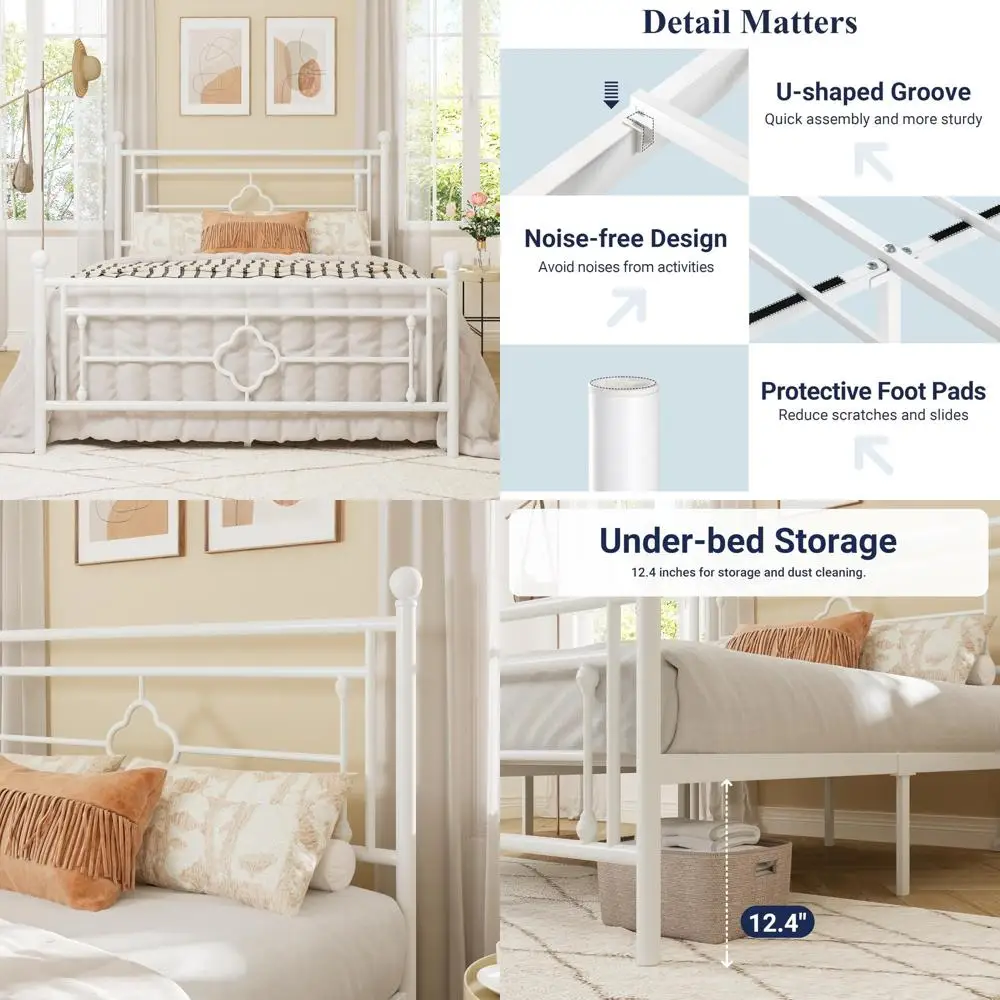 

Vintage Style Metal Bed Frame with Full Size Platform, Headboard, Footboard, and Underbed Storage