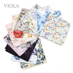 New Floral Handkerchief 23cm 100% Cotton Purple Blue Women Men Wedding Party Daily Suit Tuxedo Pocket Square Gift Accessory