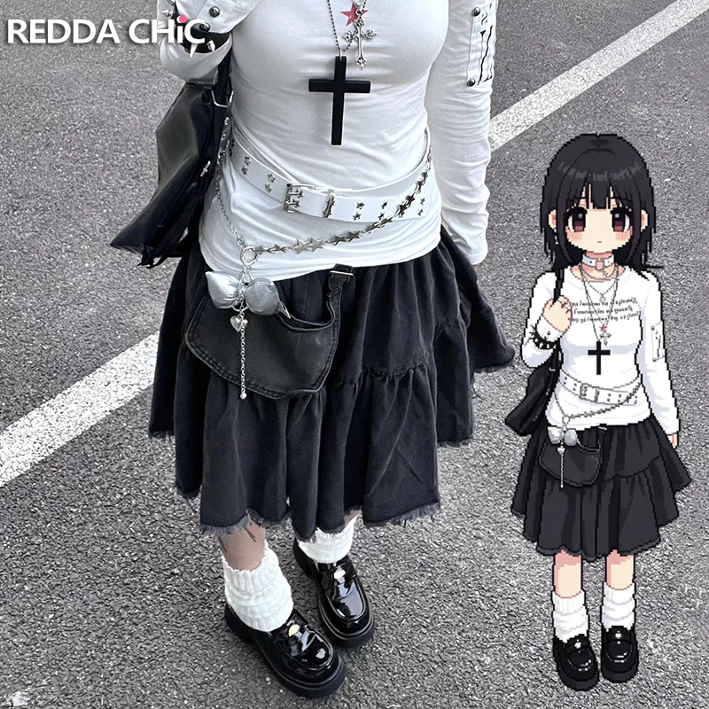 

Джинсовая юбка REDDACHiC с необработанным краем, женская, в стиле Rokku Gyaru, свободная, серая, с низкой талией, с эффектом потертости, длинная, в стиле Acubi, винтажная, модная