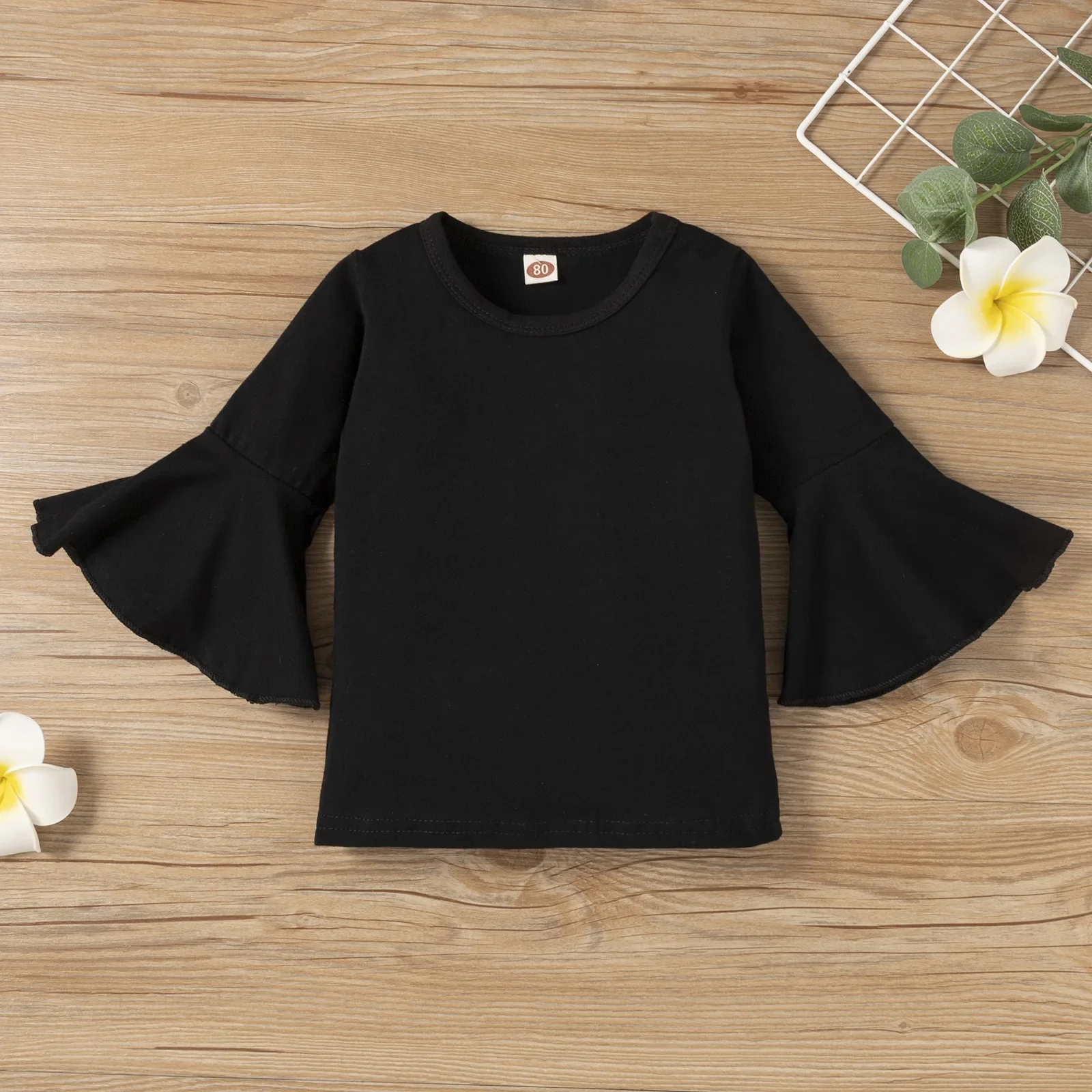 

Top Leopard Print Elastic Waist Ruffled Flared Pants Girl Outfit Children Set Kid Black Cotton Blend Bell Shaped Flared Sleeve