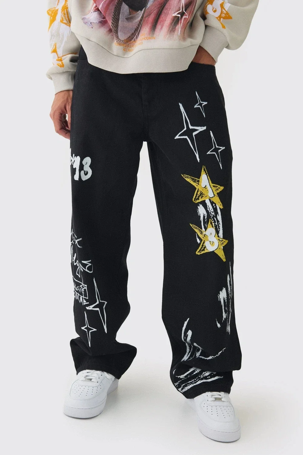 

Black Anime Y2k Printed Sweatpants for Men Wide Leg Baggy Streetwear Casual Sport Trousers Adult/Kids