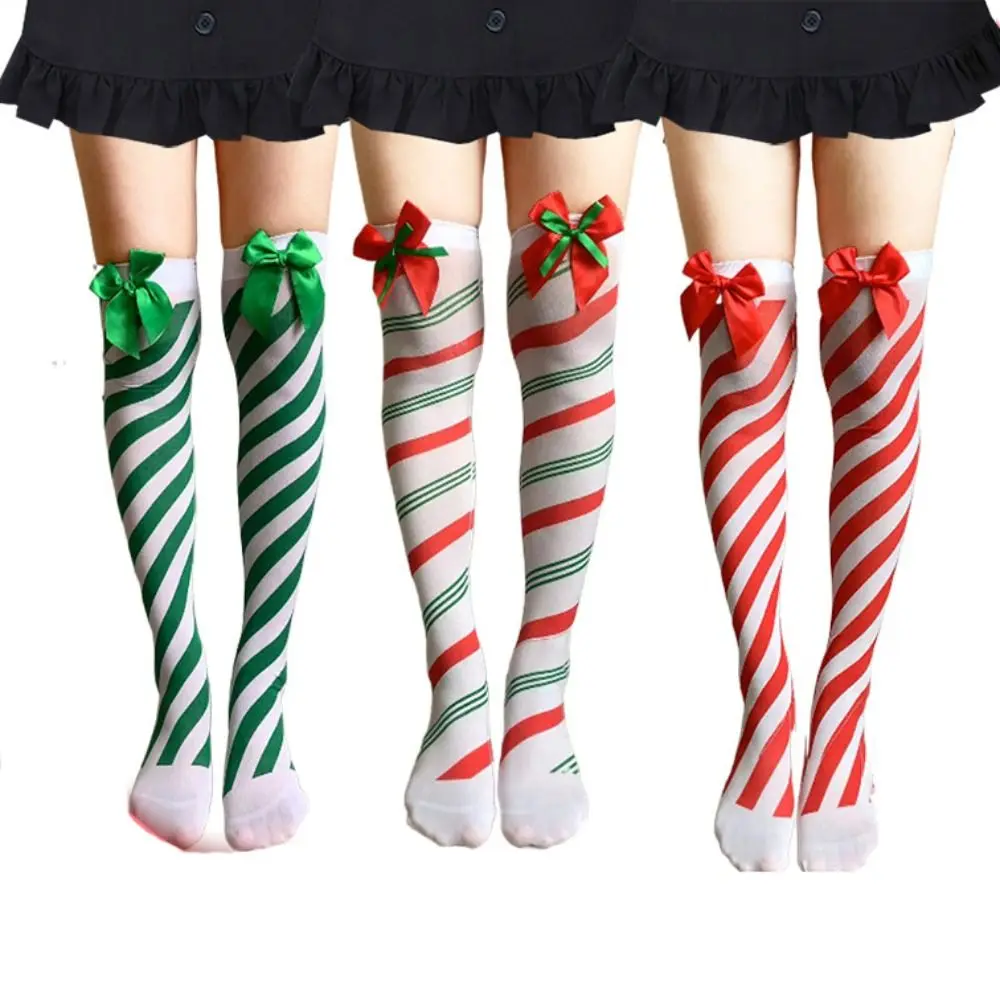 Cosplay Colorful Striped Christmas Over Knee Thigh Socks Dacron Costume Accessory Knee-High Warm Stocking Women Boot Sock