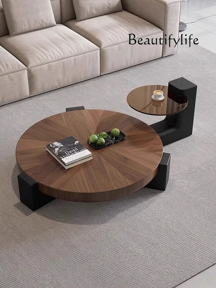 

Solid Wood round Combination High Sense Living Room Small Apartment Creative Walnut Designer Model Tea Table