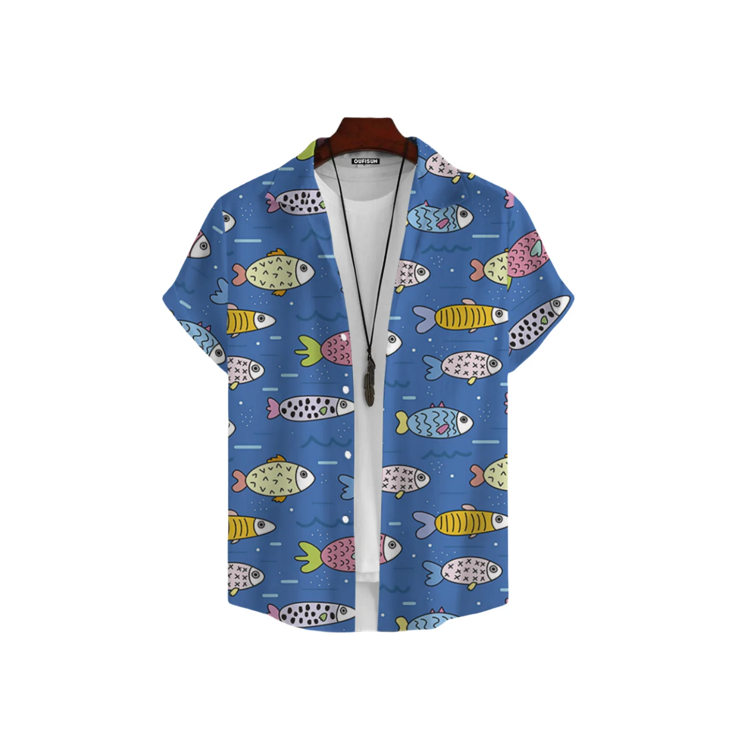 Hawaiian Men\'s Short Sleeved Shirt Beach Casual Top Summer New Cute Fish 3D Print Oversized Clothing Unisex Vacation Lapel Shirt