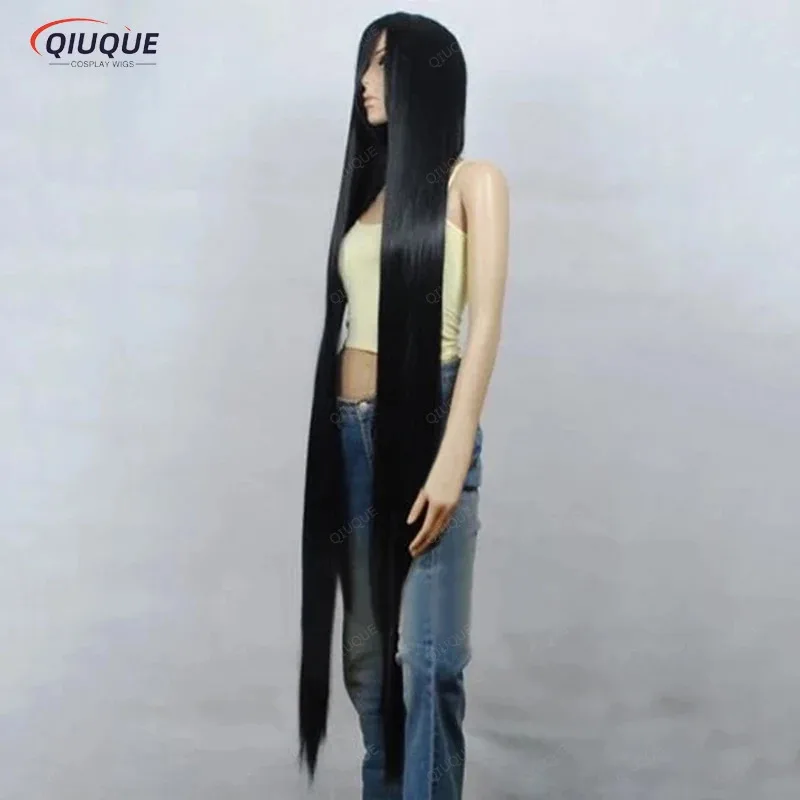 LQ200cm/79 "150 سنتيمتر/59" 120 سنتيمتر/47 "100 سنتيمتر/39" 80 سنتيمتر/32" أسود طويل مستقيم شعر مستعار مقاومة للحرارة الاصطناعية الشعر تأثيري الباروكات + غطاء شعر مستعار #3