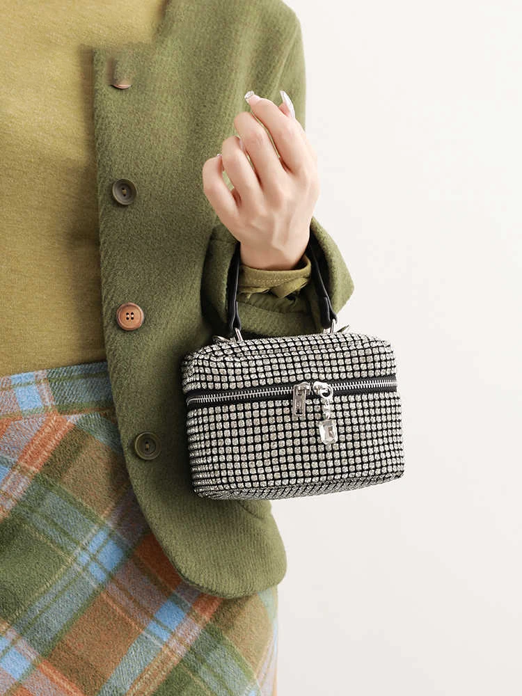 

Luxury Designer Rhinestone Women's Handbags New Versatile Shiny Party Banquet Chain Crossbody Bags High-end Mini Box Bags