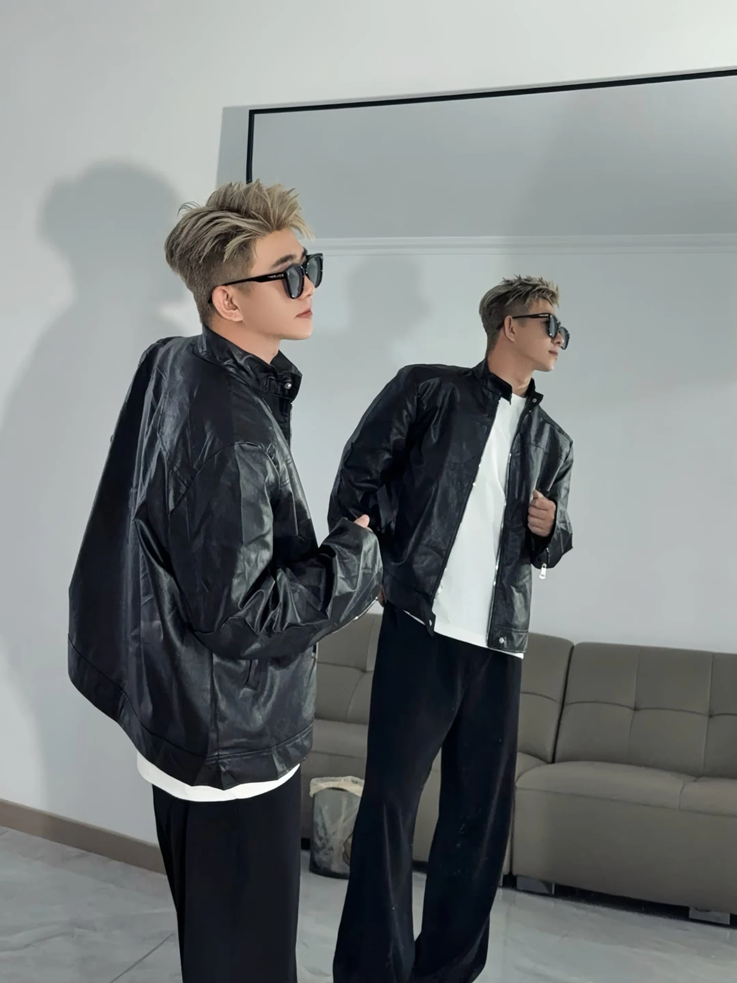 

Новинка 2025, мужская кожаная куртка, свободная верхняя одежда для пар, дизайн Sensation, крутой модный бренд, хлопок, полиэстер