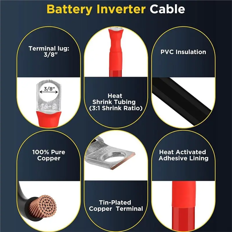 DTA4-Inverter Cable 2 Feet 2 AWG, Flexible Battery Cable With 3/8
