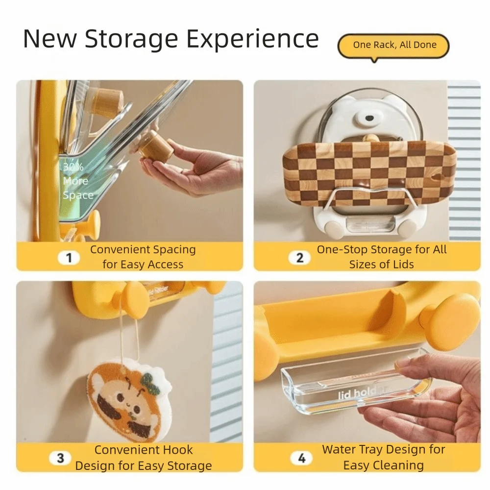 عملي 2-Tier وعاء الأغطية حامل شفط كأس الدب شكل المطبخ تخزين الرف جدار جبل دائم الخضار مجلس رف المطبخ