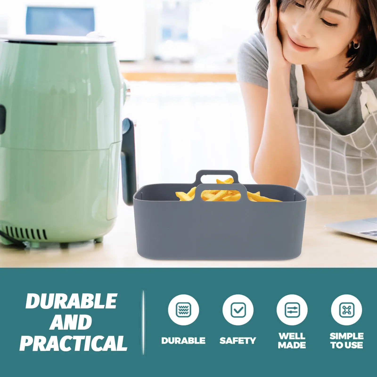 Silicone Air Fryer Basket Liner Reusable Nonstick Dishwasher Safe Heat Resistant for Air Fryer