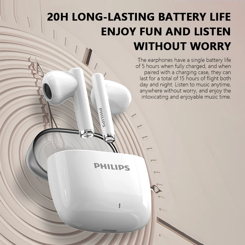 فيليبس TAT2420 سماعة لاسلكية 300 مللي أمبير في الساعة 360 °   IMAX صوت بانورامي AI Call للحد من الضوضاء سماعة رأس صغيرة محمولة لموسيقى HIFI