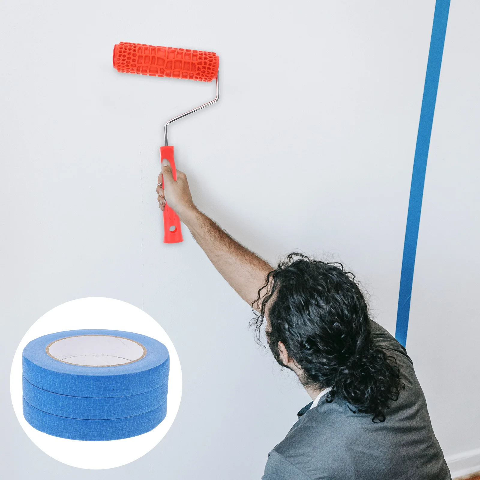 

3 рулона синей малярной ленты для рисования, поделок, бумажная лента-распылитель, инструменты «сделай сам», текстурированный художественный проект, конструкция стен