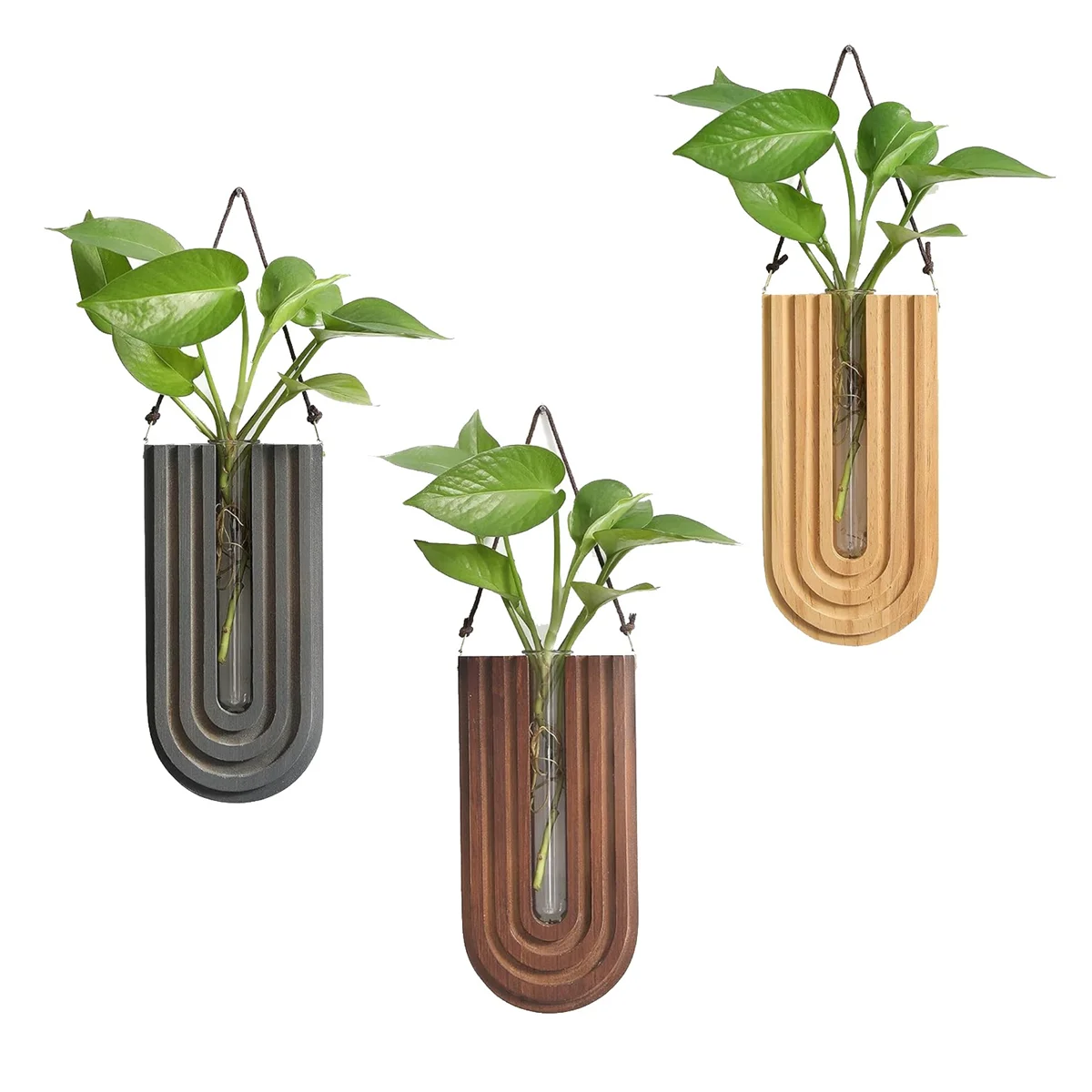 

Wood Wall Planter Indoor, Propagation Station, Wooden Hanging Vase for Dried Flowers, Wall Plant Holder, Boho 3Pcs