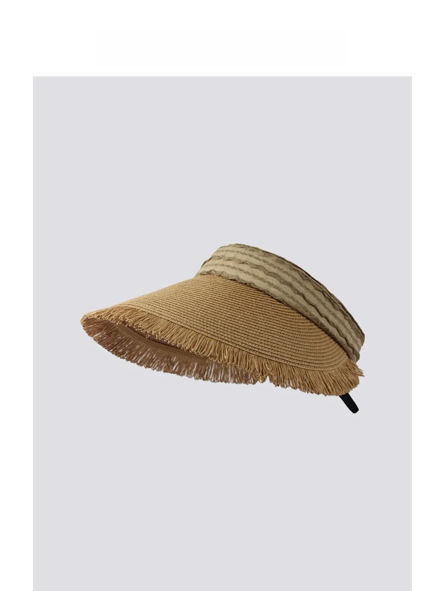 bohemian-straw-hat-women's-portable-large-brim-empty-top-capillary-woven-sunscreen-summer-hat-foldable-outdoor-hat