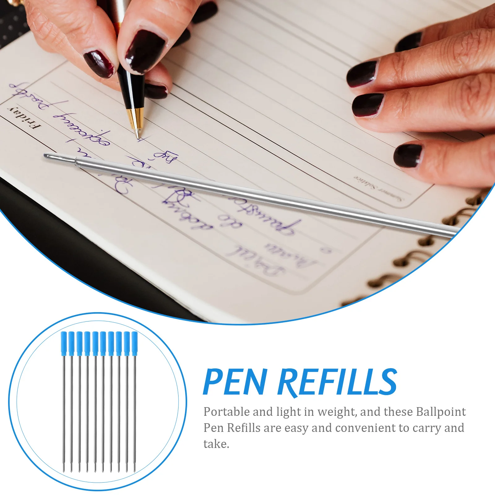 

20pcs Pen Refills Gel Pen Replacement Plastic Ballpoint Tip Long-Lasting Portable Stationery Office School Writing