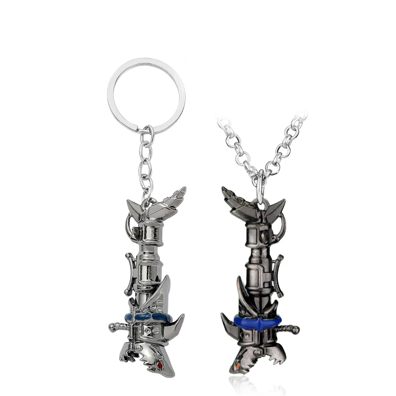 Game League of Legends Pendant Keychain Necklace for Men, Jinx Fish Bone Launcher, Metal Keyring, Backpack Ornament