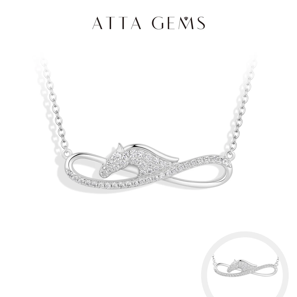 ATTAGEMS D Color VVS1 Moissanite Horse Infinity Pendant Necklace S925 Silver Gold‑Plated Fine Jewelry Gift For Women