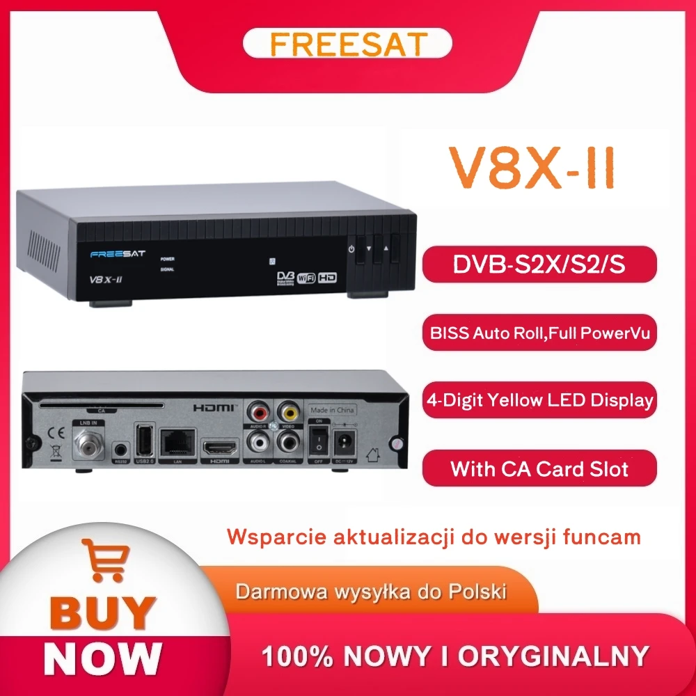 FREESAT V8X2 DVB-S/S2/S2X Satelliten-TV-Receiver, H.265 integriertes WIFI, 1080P FHD TV-Box mit CA-Kartensteckplatz Polen Lager auf Lager