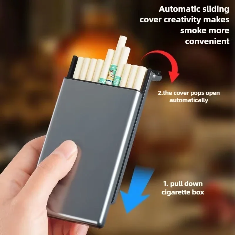 

Тонкий портсигар, упаковка из 20 шт., ультратонкий легкий ящик для хранения сигарет, портсигар из алюминиевого сплава, автоматически выдвиется