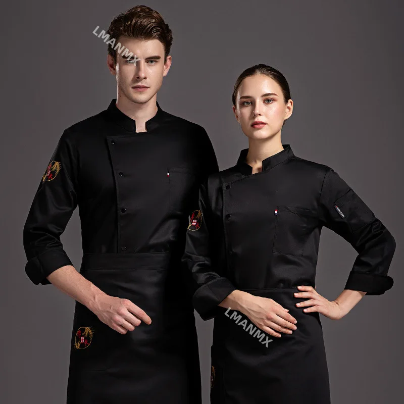 Chaqueta de manga larga para hombre y mujer, abrigo de cocinero para restaurante, uniforme de camarero, ropa de trabajo para Hotel y panadería