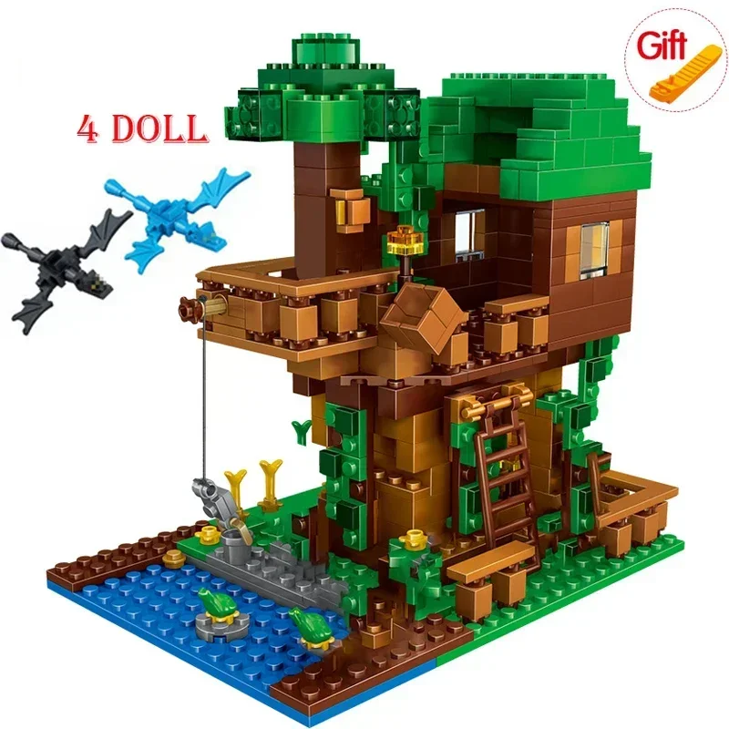 1000PCS Building Blocks for Compatible Minecraftinglys Village Warhorse City Tree House Waterfall Educational Toys for Children