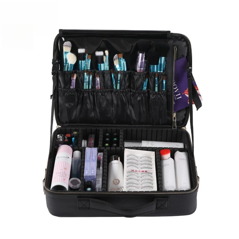 Double Layer Waterproof PU Portable Cosmetic Bag Multifunctional Travel Storage Pouch for Nail Art & Daily Makeup Supplies Tool