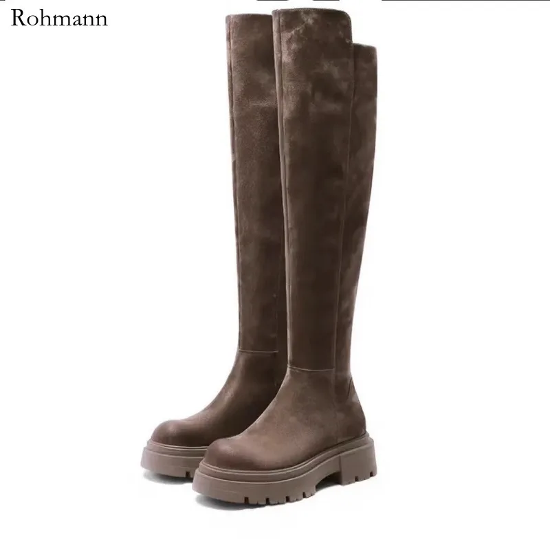 

New fashionable rubbed retro over-the-knee boots for autumn and winter new thick-soled stretch boots