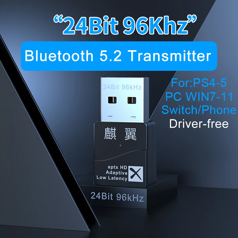 VAORLO 24Bit KB8P CSR Bluetooth 5.2 Audio Transmitter With Mic aptX LL HD Adaptive 40ms Low Latency Wireless Adapter For TV PC