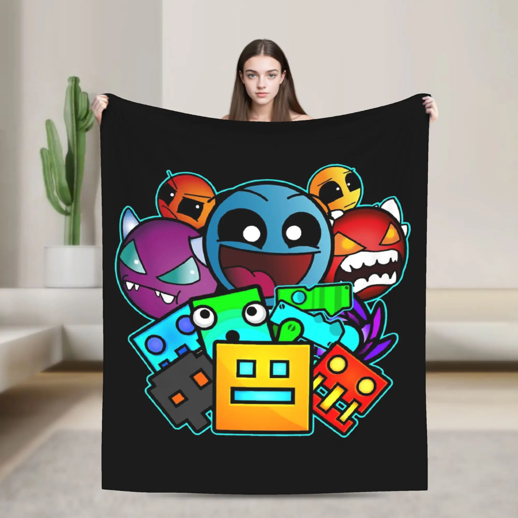 

Video Game Geometric Dash Old School Gaming Flannel Throw Blanket Geometry Dash Blankets for Bedding Office Ultra-Soft Quilt,