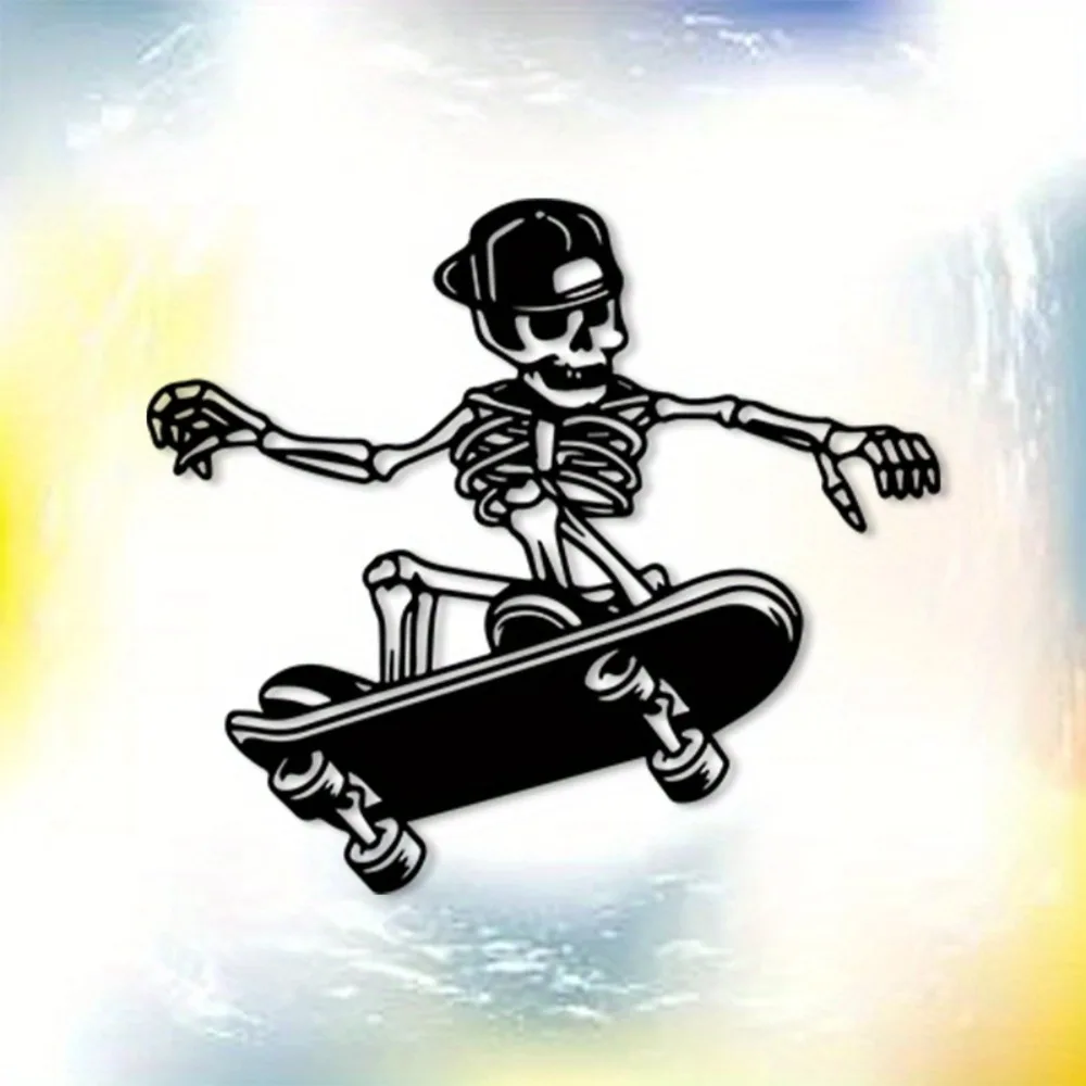CIFBUY Skull Skateboard Iron Metal Wall Art, Rust Proof Street Sculpture Hanging Decor & Boys Room Skate Park Wall Ornament view 2