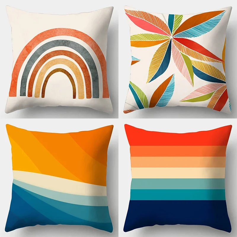 Rainbow Geometric Color Splicing Pillowcase  Polyester Sofa Chair cushion cover Modern room home decor Short plush material